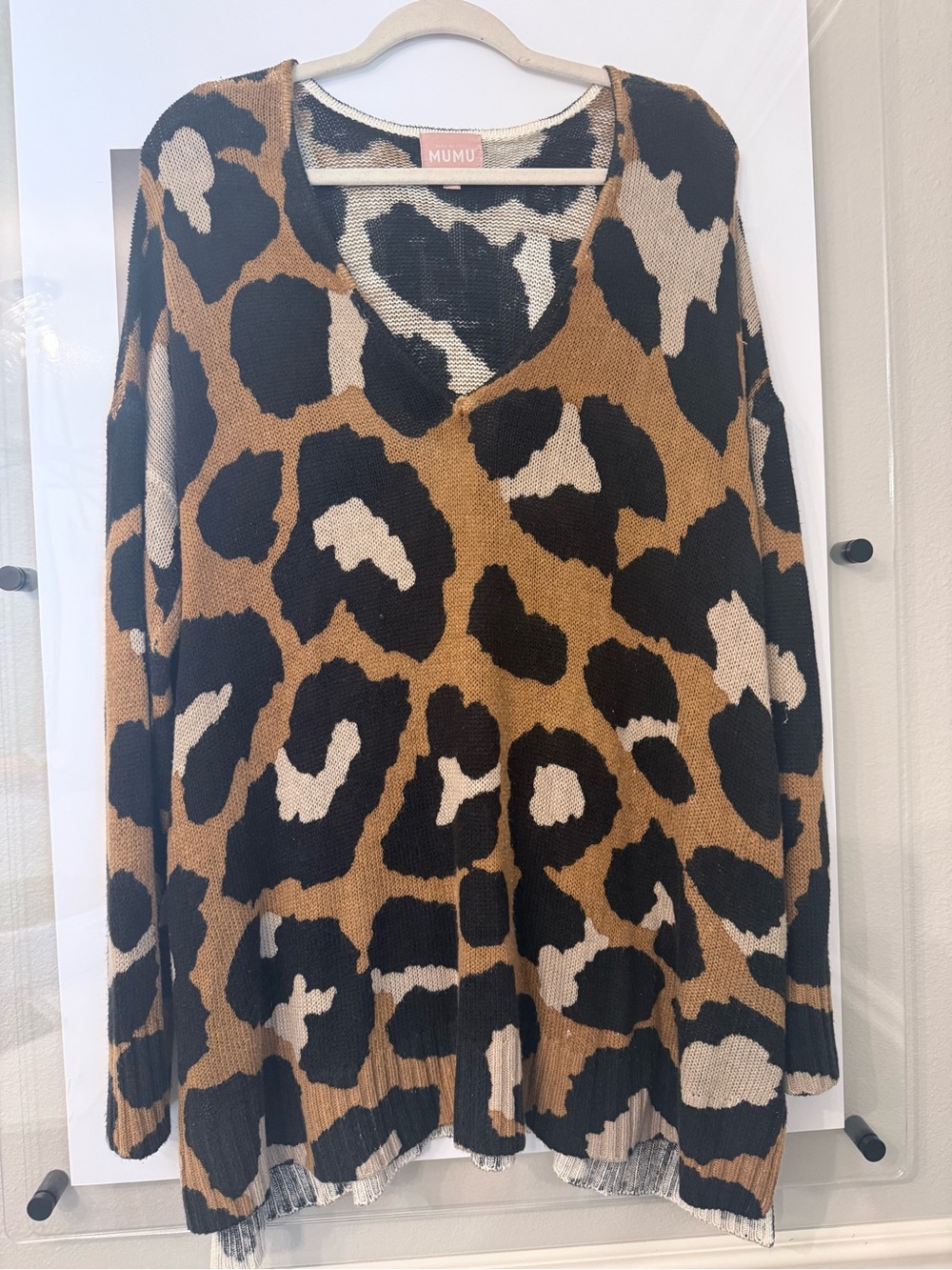 Show Me Your Mumu Leopard Print V-Neck Sweater - Brown Black Cream